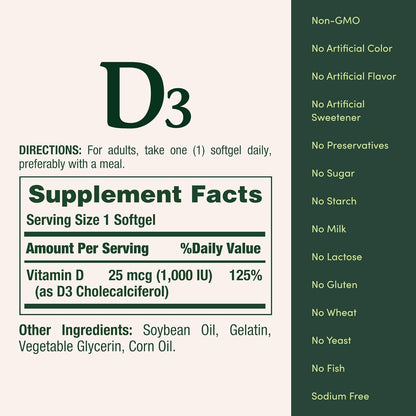 Vitamin D3 1000 IU Helps Maintain Healthy Bones, 250 Rapid Release Softgels