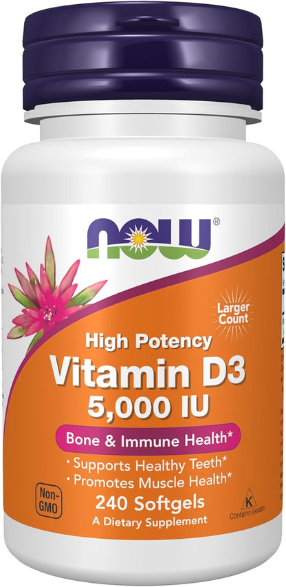 Vitamin D-3 5,000 IU, High Potency, 240 Softgels