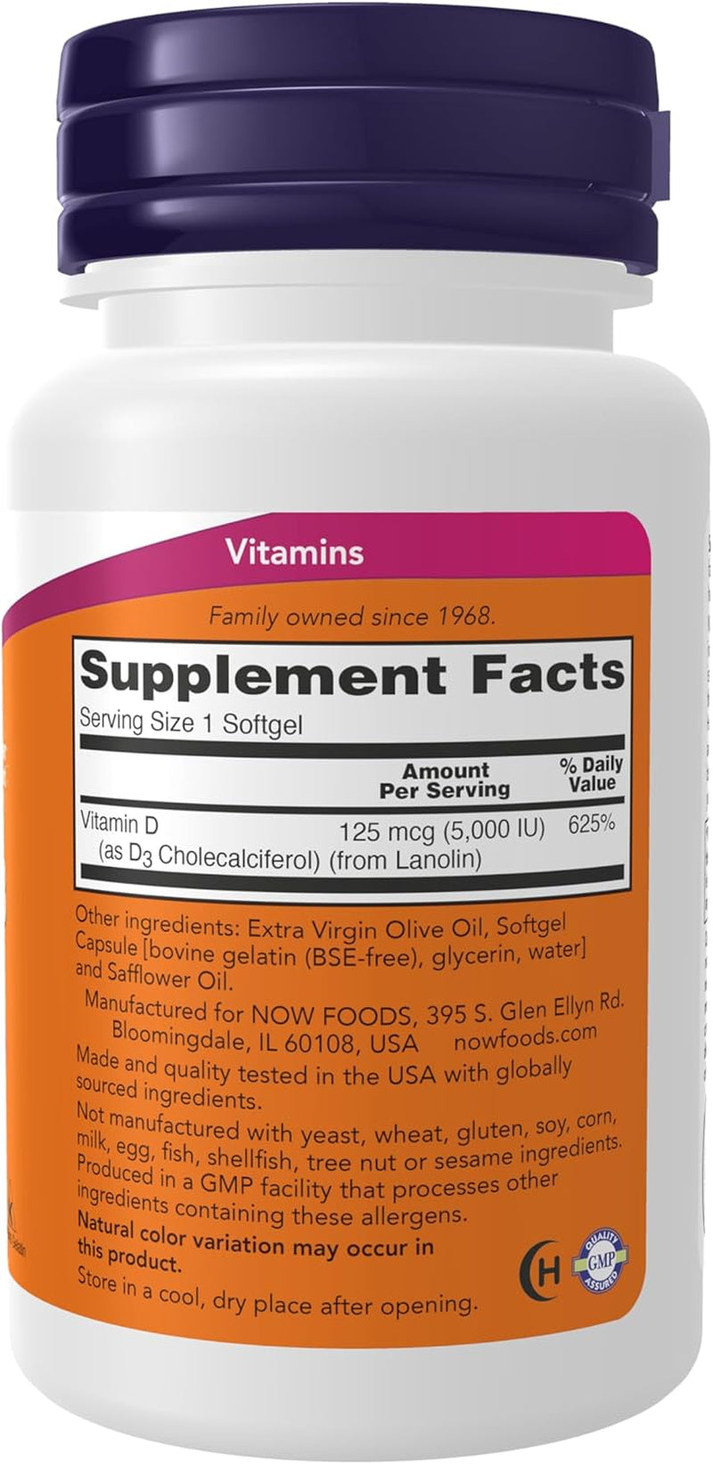 Vitamin D-3 5,000 IU, High Potency, 240 Softgels