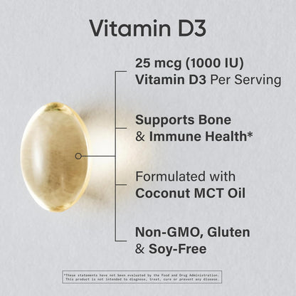 ® Vitamin D3 1000 IU with Coconut Gluten Free · Non-Gmo · Soy Free - 360 Count Softgels